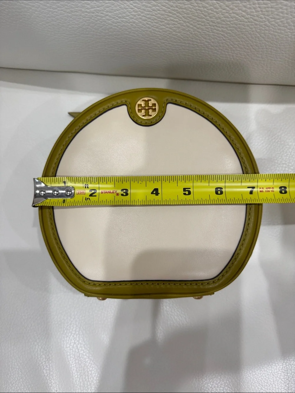 Tory Burch Olive Trim Cream Round Leather Crossbody bag